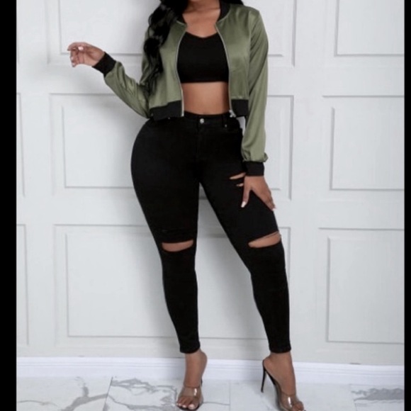 Army Green Casual Patchwork Long Sleeve  Button 🆙 W/Pockets Bomber Jacket/Coat - Picture 5 of 5